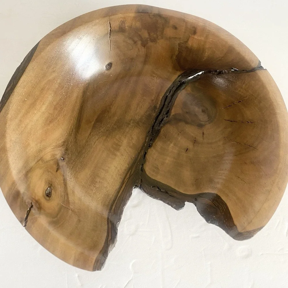 Hand Turned Wooden Bowl Artisan Handmade Live Edge Wood Key Coin Tray Rustic Art